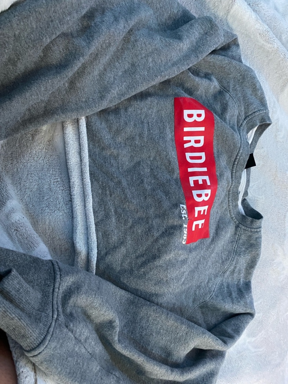Birdiebee Women's Gray Cropped Crewneck Sweatshirt with Red Logo
